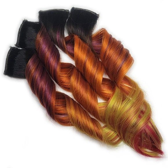 Firey Purple Orange Yellow Pink Double Drawn Clip in Remy Human Hair Extensions - Picture 3 of 4